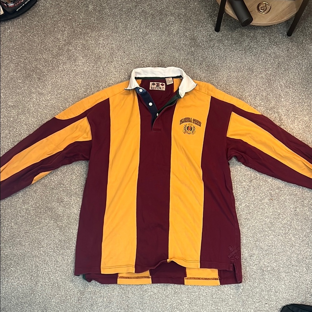 Vintage FSU Striped Men’s Rugby Shirt - Maroon and Yellow